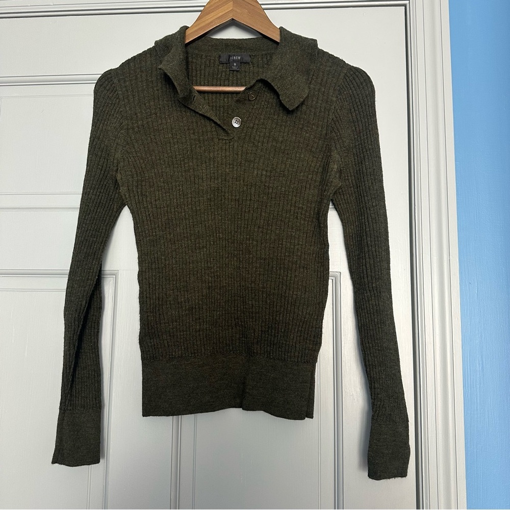J. Crew Dark Green Ribbed Pullover Knit Sweater